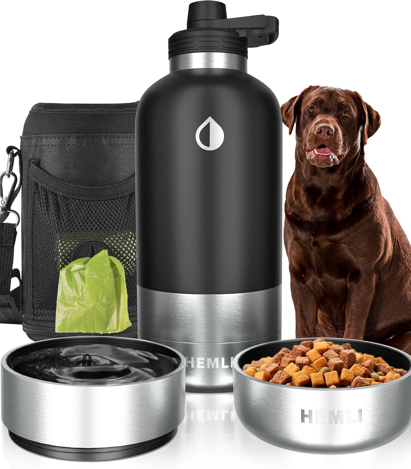 Hemli 64oz Insulated Dog Travel Water Bottle – The Ultimate All-in-One Canteen for Big Dogs on the Move!