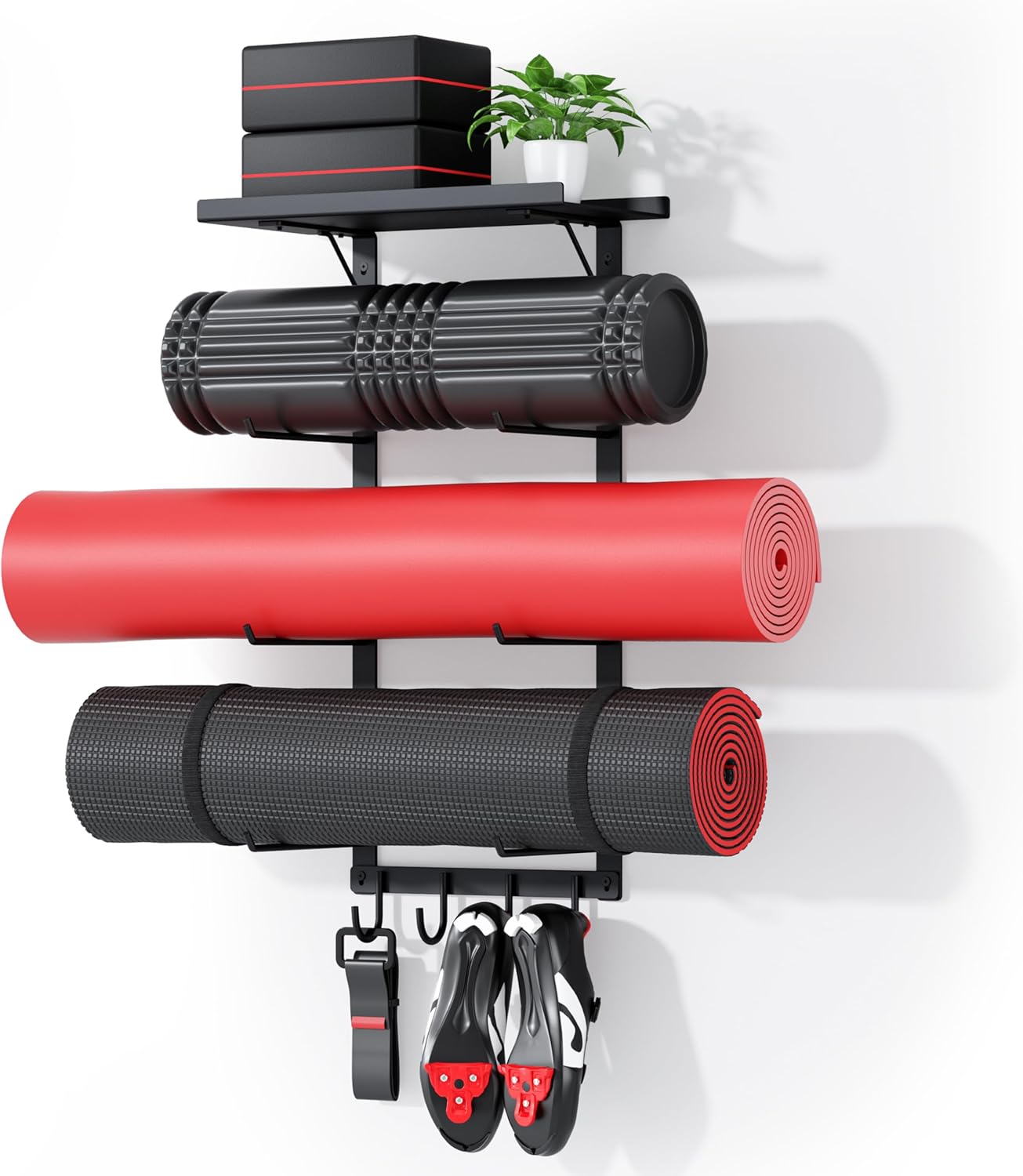 floating shelf, foam roller storage, space-saving fitness rack